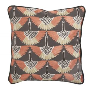 Cushion cover, dark orange bird embroidery