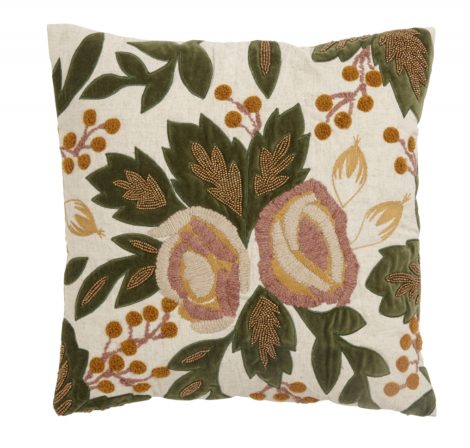 Cushion cover, flowers/beads, rose/curry