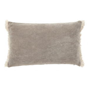 Beige velvet rectangular cushion with off white finish