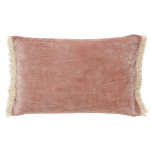 Pink velvet rectangular cushion with off white finish