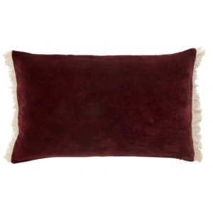 Wine velvet rectangular cushion with off white finish