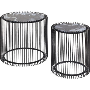 Side Table Wire Marble Glass Black