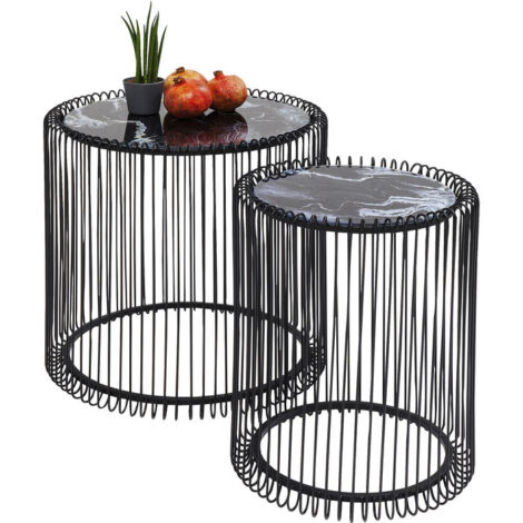 Side Table Wire Marble Glass Black