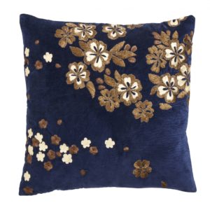 Cushion cover w/embroidery flowers, dark blue