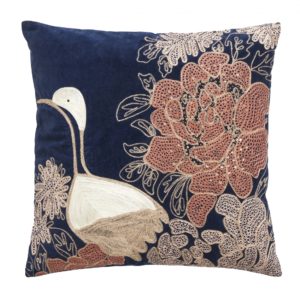 Cushion cover w/embroidery bird, dark blue